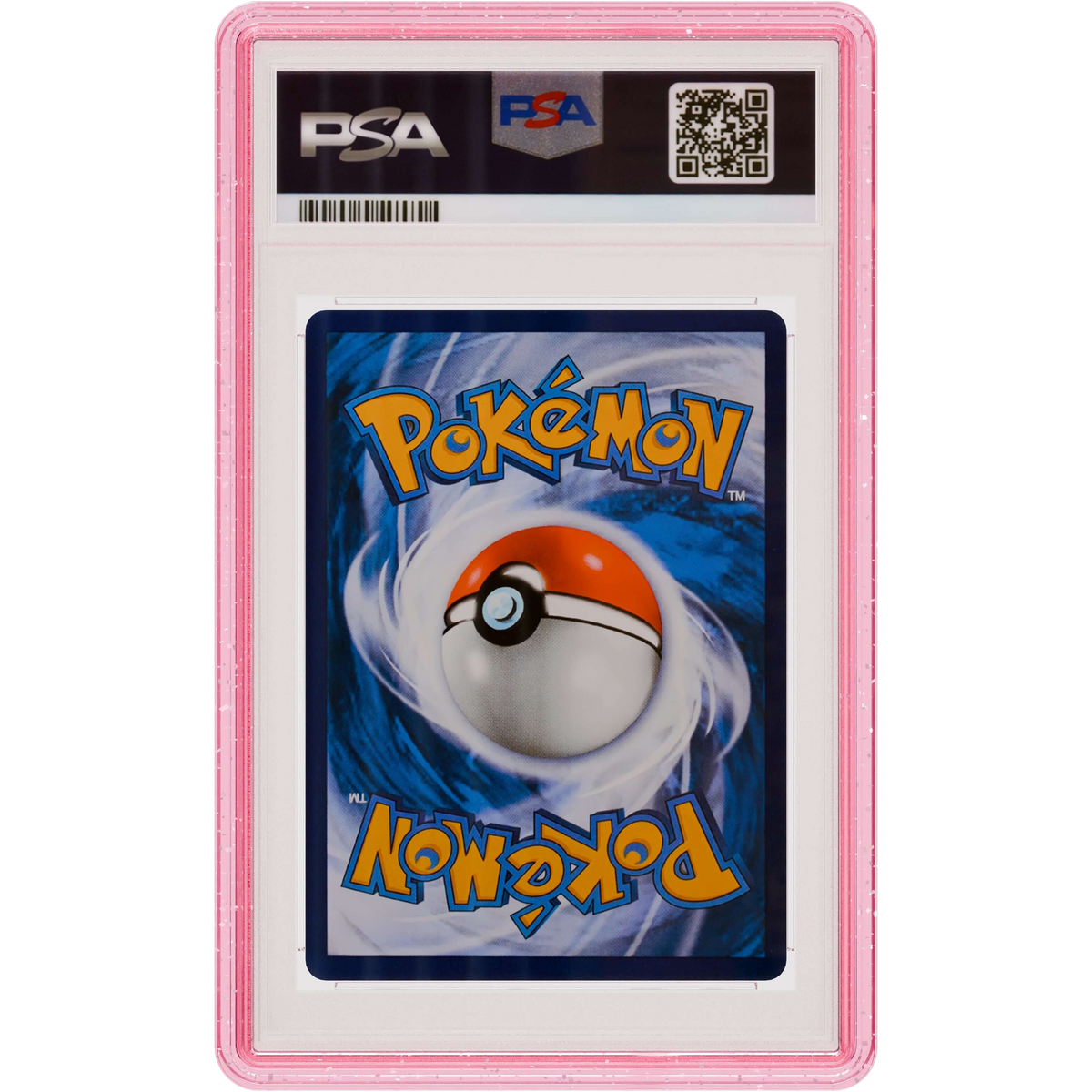 Pink Glitter GradedGuard clear backing around an example PSA Sylveon slab, rear view; card and slab not included