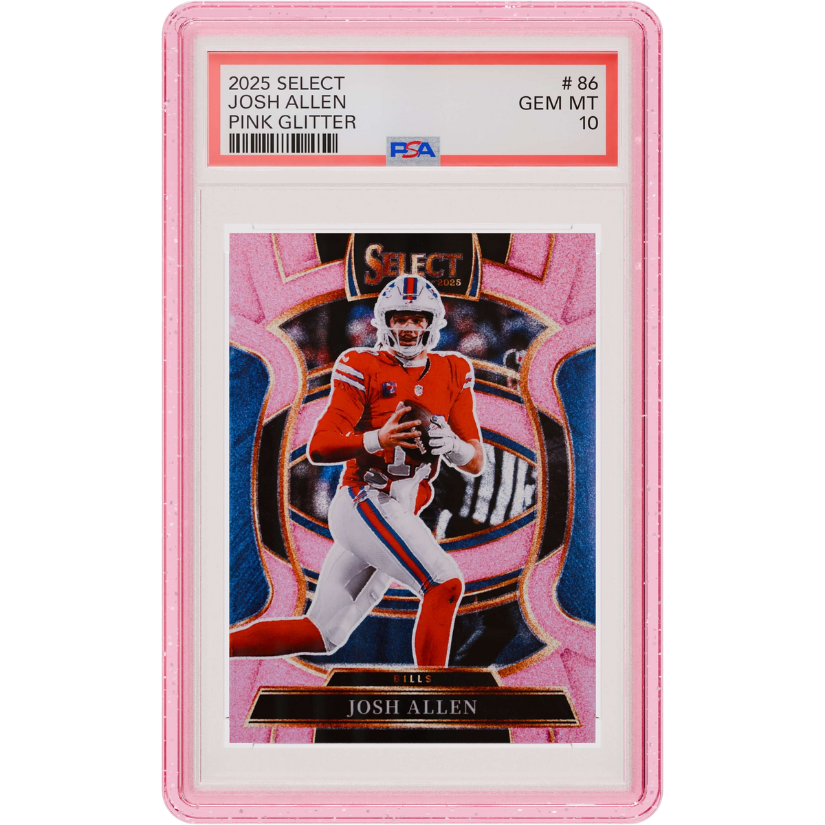 Pink Glitter GradedGuard around an example PSA Josh Allen slab, front view; card and slab not included