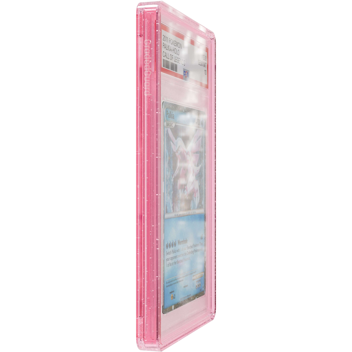Pink Glitter GradedGuard side profile around an example PSA Palkia slab; card and slab not included