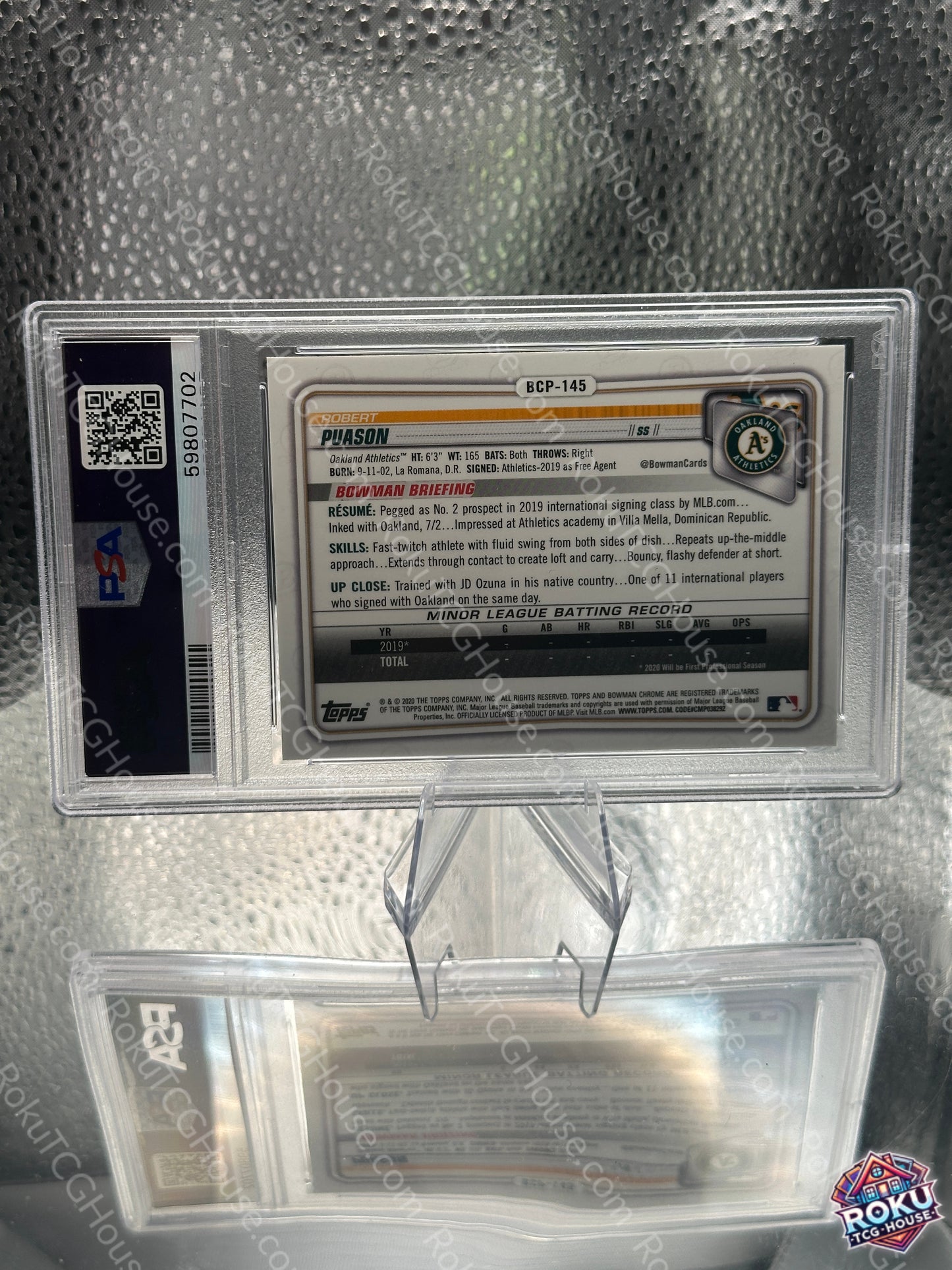 Robert Puason 2020 Bowman Chrome Prospects #BCP145 PSA 10 - back