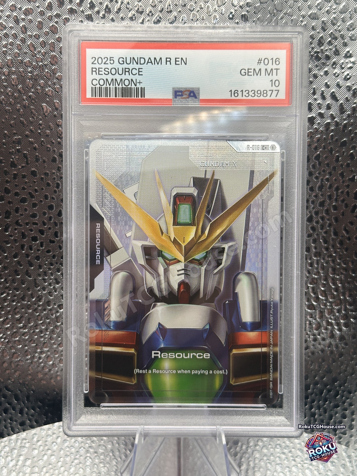 Resource R-016 Dual Impact Gundam Card Game featuring Gundam X, graded PSA 10 Gem Mint, front of slab