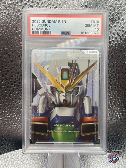 Resource R-016 Dual Impact Gundam Card Game featuring Gundam X, graded PSA 10 Gem Mint, front of slab