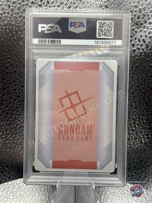Back of PSA 10 slab showing Gundam Card Game card back and PSA cert 161339877