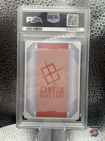 Back of PSA 10 slab showing Gundam Card Game card back and PSA cert 161339877