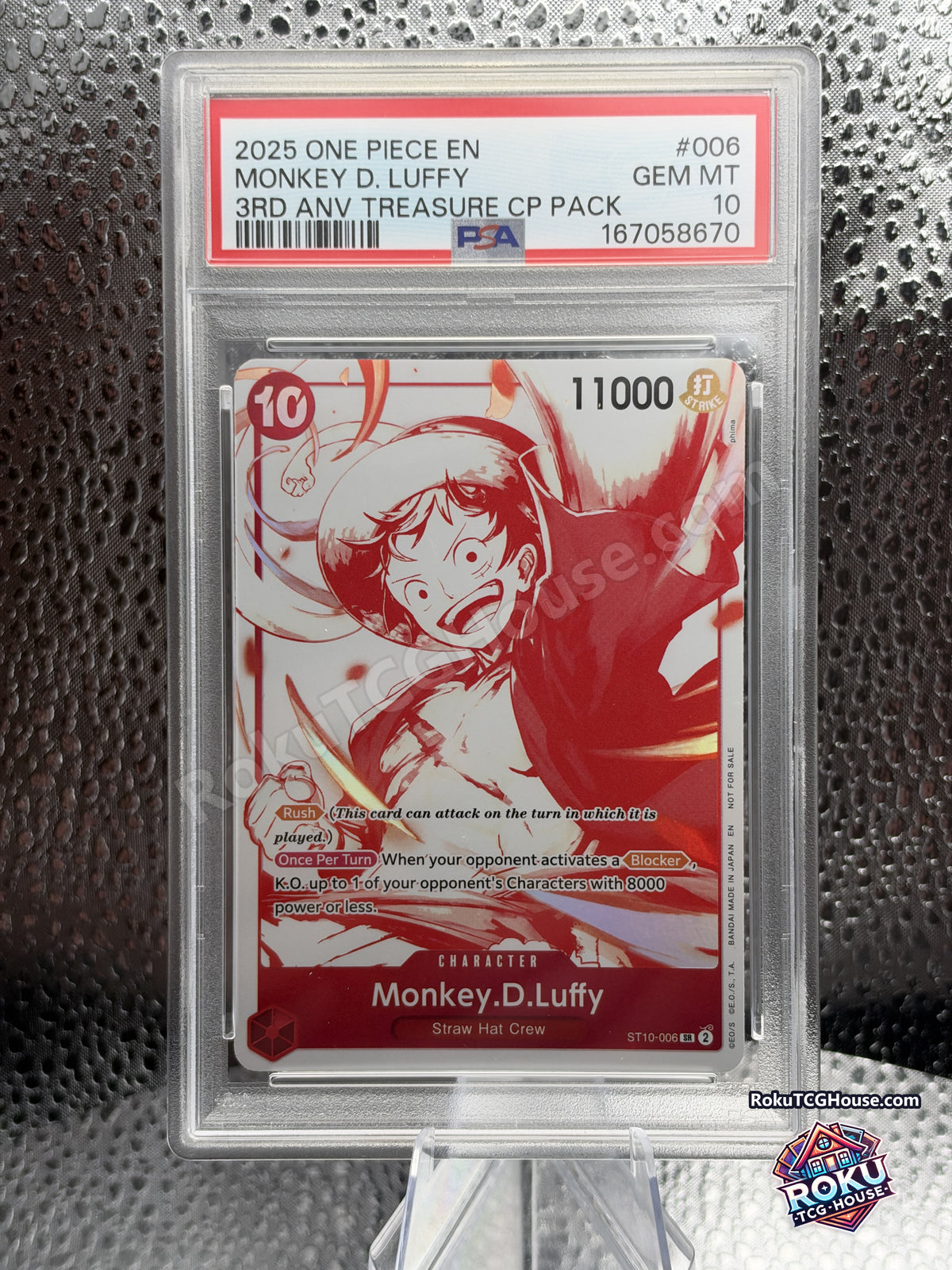 Monkey D. Luffy ST10-006, PSA 10 cert 167058670, front - RokuTCGHouse watermarked photo