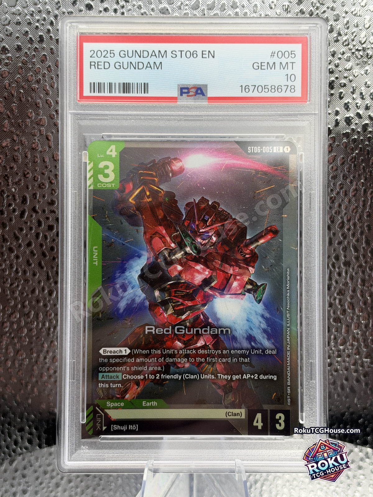 Red Gundam ST06-005, PSA 10 cert 167058678, front - RokuTCGHouse watermarked photo