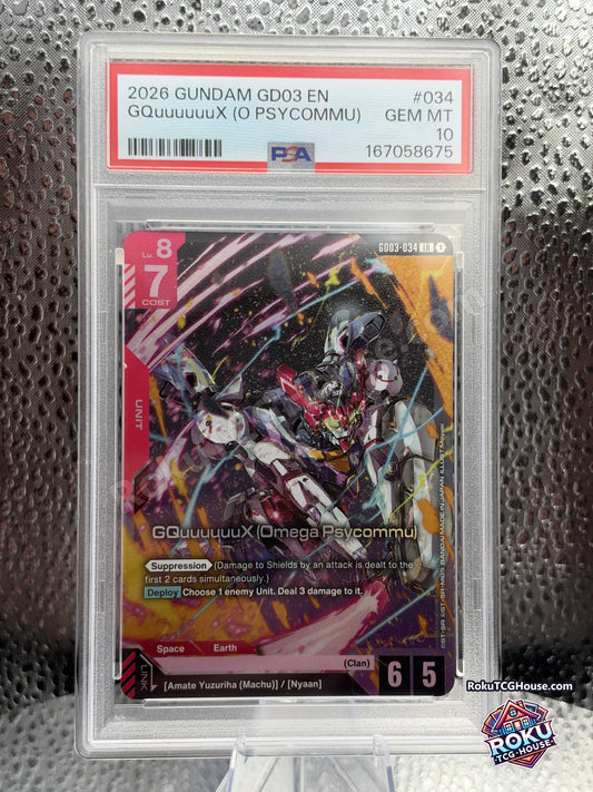GQuuuuuuX (Omega Psycommu) GD03-034, PSA 10 cert 167058675, front - RokuTCGHouse watermarked photo