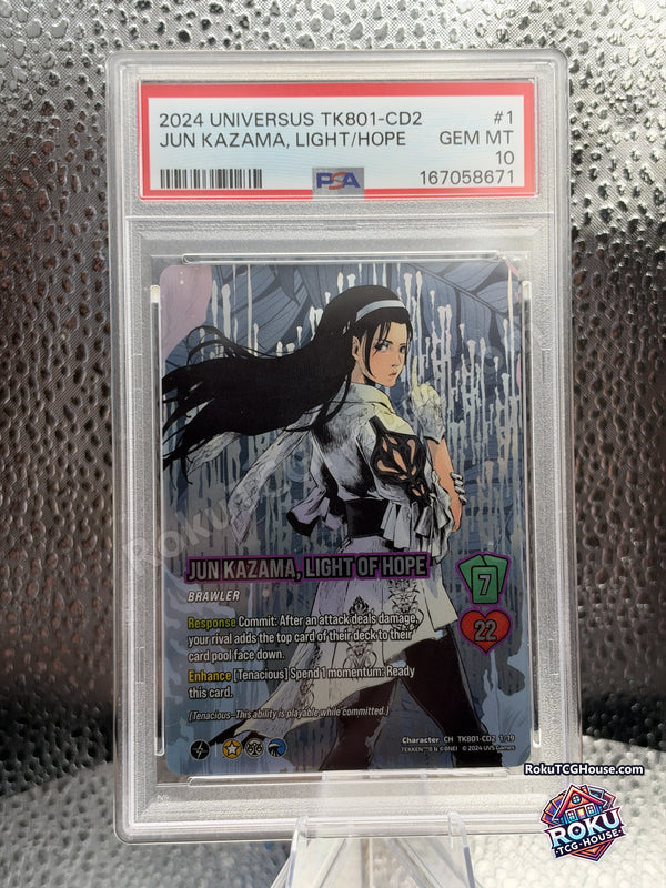 Jun Kazama, Light of Hope 1/19, PSA 10 cert 167058671, front - RokuTCGHouse watermarked photo