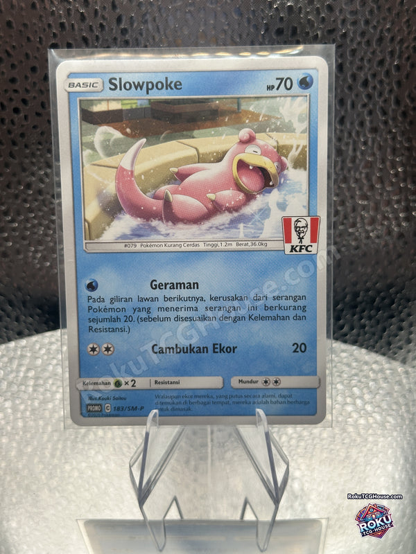 Indonesian KFC promo Slowpoke Pokemon card 183/SM-P, front view showing the KFC logo on the illustration