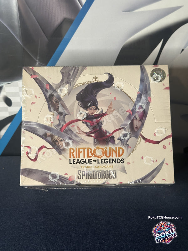 Riftbound League of Legends TCG Spiritforged sealed booster display box, front