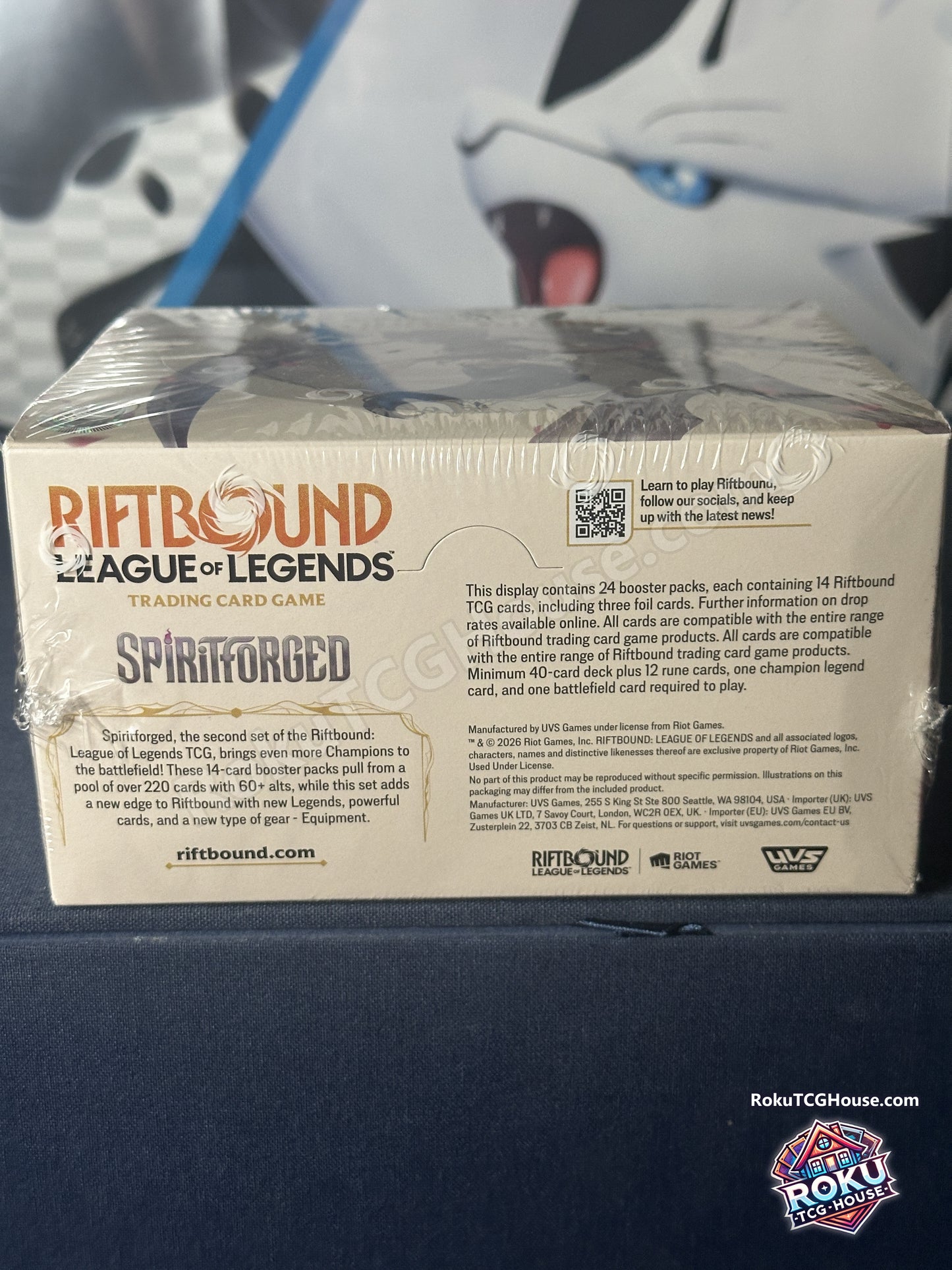 Riftbound League of Legends TCG Spiritforged booster display box, back panel