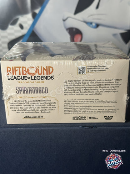 Riftbound League of Legends TCG Spiritforged booster display box, back panel
