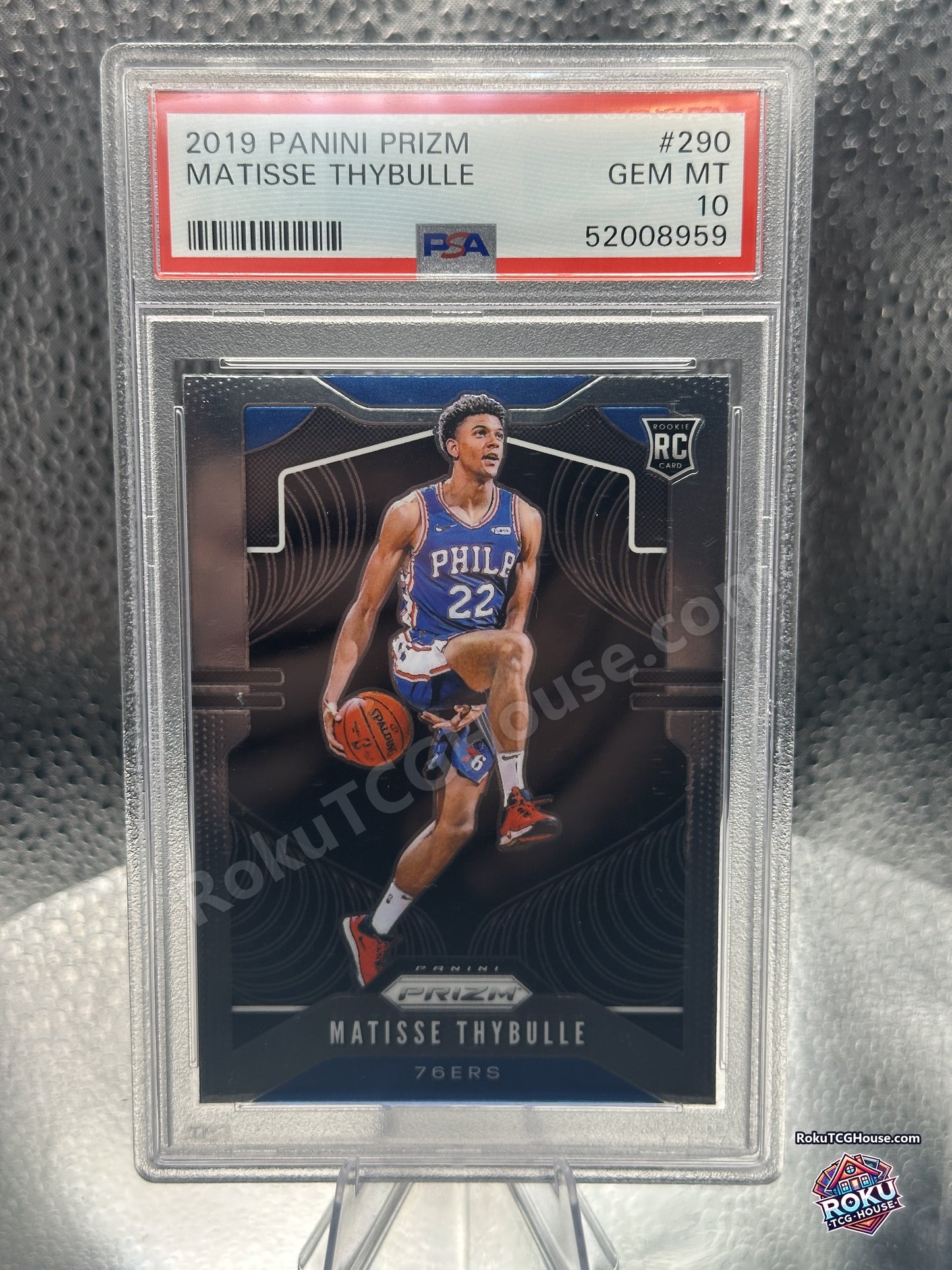 2019-20 Panini Prizm Matisse Thybulle rookie card number 290 in a PSA 10 Gem Mint slab, front view