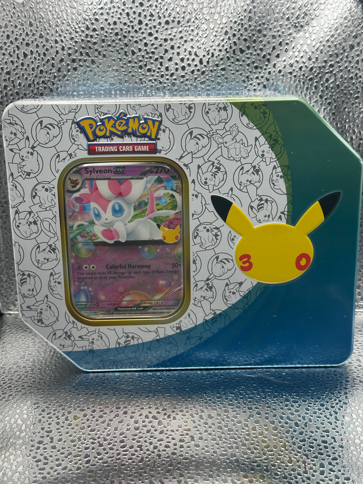 Pokemon TCG 30th Celebration Sylveon ex Tin, sealed, front