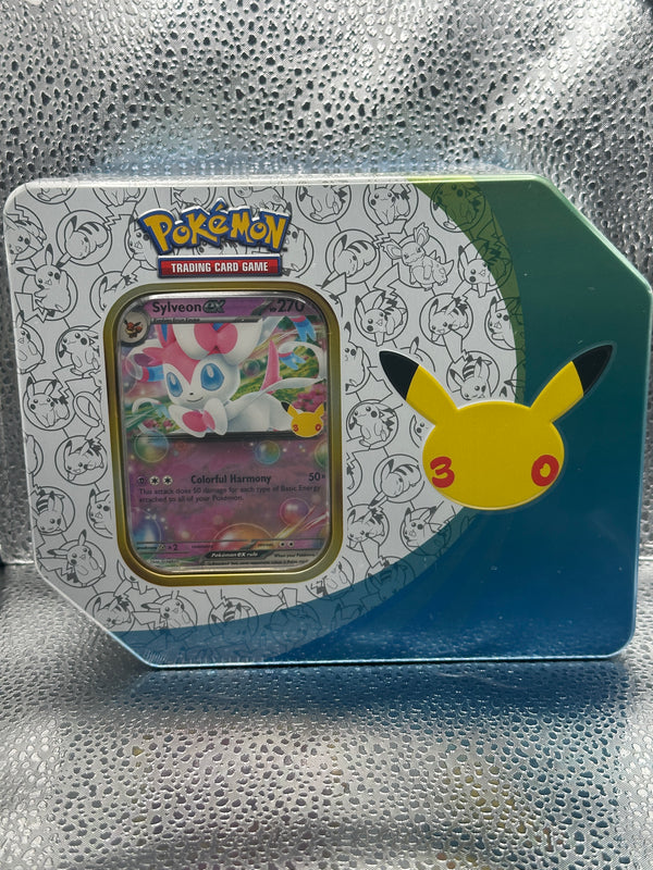 Pokemon TCG 30th Celebration Sylveon ex Tin, sealed, front