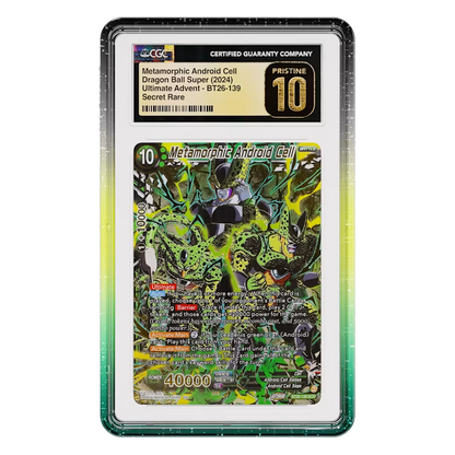 Limited Edition Graded Guard Vortex on a CGC slab, front view - black to yellow to green glitter gradient