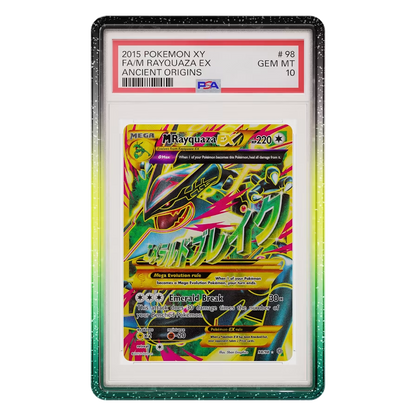 Limited Edition Graded Guard Vortex on a PSA slab, front view - black to yellow to green glitter gradient