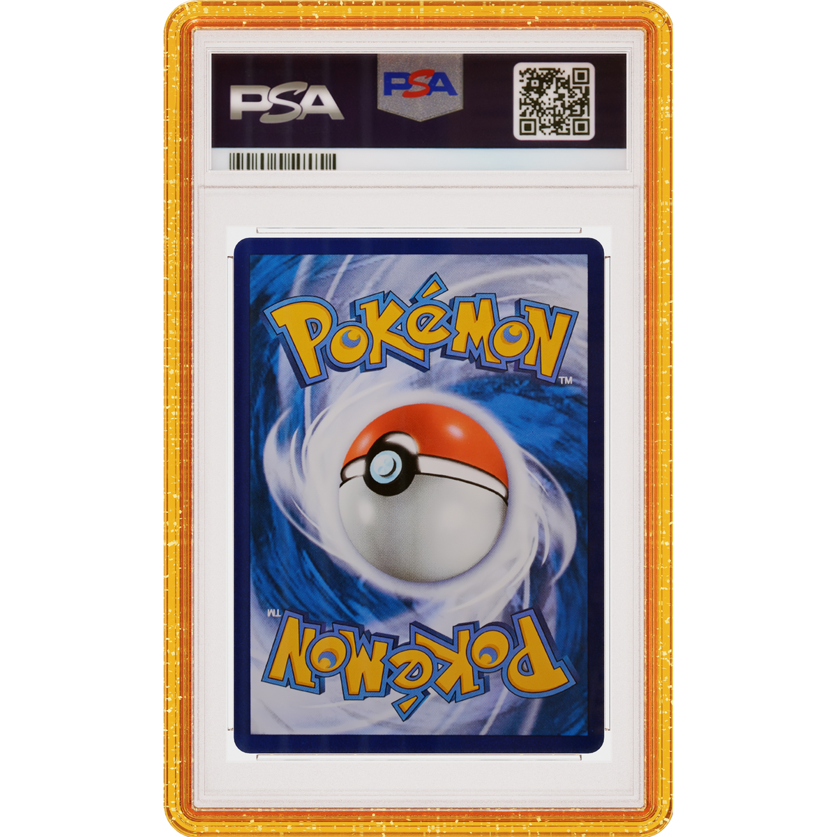Yellow Glitter Graded Guard rear view showing the clear backing piece behind a PSA graded Pokemon card