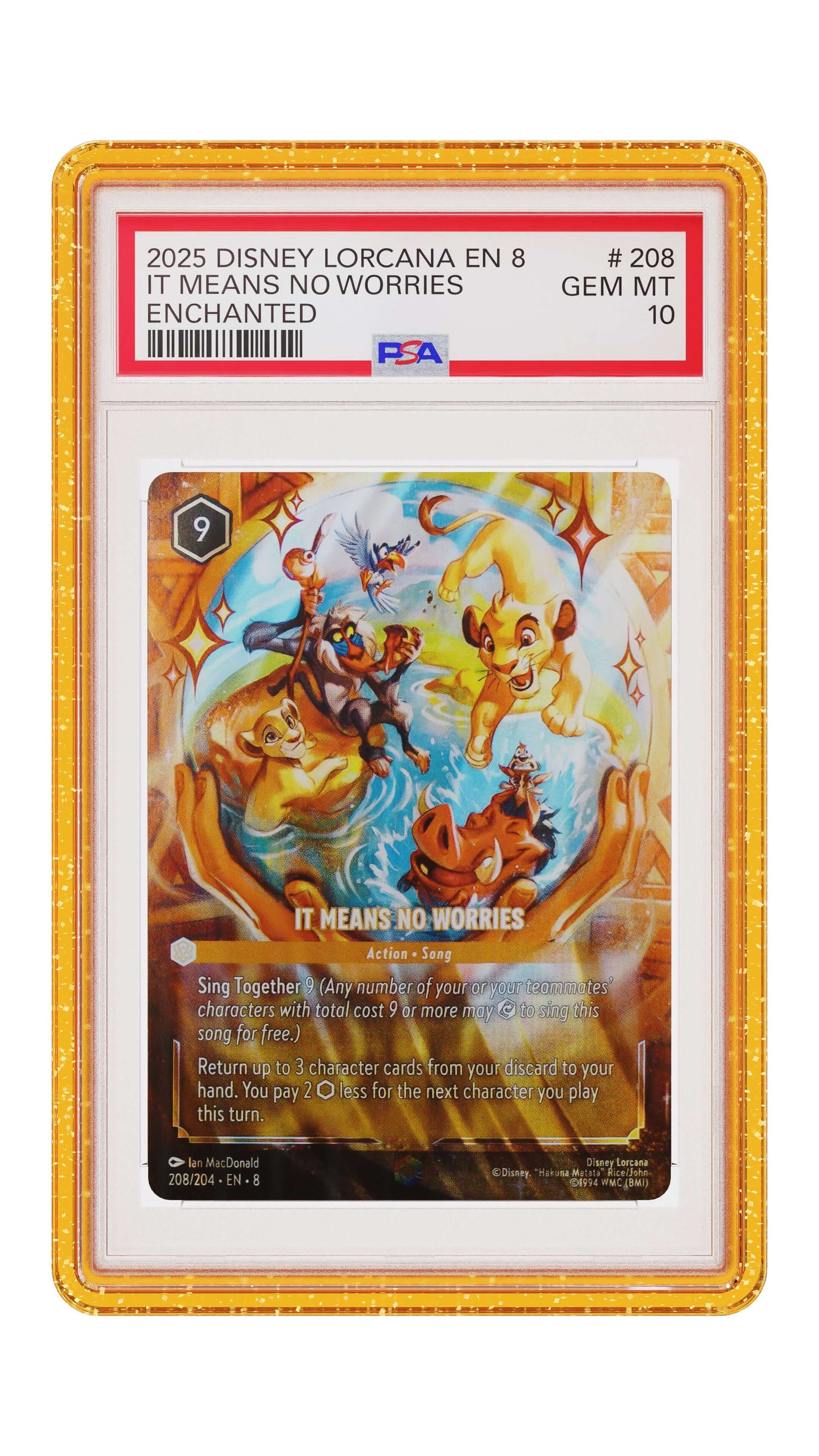 Yellow Glitter Graded Guard front view with a graded slab